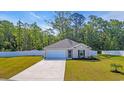 Inviting single-story home featuring a manicured lawn, concrete driveway and a convenient attached garage at 146 Brittmore Park Pl., Myrtle Beach, SC 29588