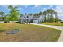 Charming blue two-story home with manicured lawn, complemented by lush trees in the background at 1509 Osage Dr., Myrtle Beach, SC 29579