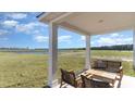 Relaxing covered porch with seating, offering serene views of the adjacent pond and green space at 426 Glade Ct., Loris, SC 29569