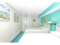 Comfortable bedroom with bright blue walls and two beds at 2801 S Ocean Blvd. # 339, North Myrtle Beach, SC 29582