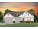 New construction home with a three-car garage, light siding, and a professionally landscaped front lawn at 543 Oak Landing Dr., Myrtle Beach, SC 29588