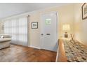 Clean entryway view with parquet floors, lamp, and an accent table at 558 Juniper Dr., Myrtle Beach, SC 29577