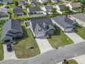 Aerial view of a well-planned neighborhood with houses featuring gray roofs and green lawns in a suburban setting at 712 Hobonny Loop, Longs, SC 29568