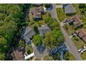 An aerial view shows a property surrounded by lush trees in a quiet neighborhood setting at 802 Mockingbird Ct., Murrells Inlet, SC 29576