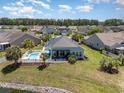 Aerial view of a home with a fenced in backyard, pool, and patio at 2940 Tigers Eye Rd., Little River, SC 29566