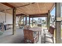 Inviting outdoor space with a dining area and hanging hammocks, perfect for enjoying waterfront views at 48 Sw Wilmington St., Ocean Isle Beach, NC 28469