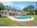 Backyard pool with patio seating and manicured lawn offers a relaxing outdoor space at 78 Oakmont Dr., Pawleys Island, SC 29585