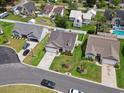Aerial view of home with a well-kept lawn in a neighborhood with mature trees and well-maintained landscaping at 309 Rycola Circle, Surfside Beach, SC 29575