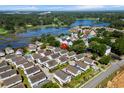 Aerial view of a coastal community, golf course, and lake at 9679 Stillwater Ct., Myrtle Beach, SC 29572