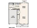 Main level floor plan featuring a kitchen, great room, dining room, half bath, laundry, and an attached one-car garage at 495 Sw Hewett Landing Dr., Supply, SC 28462