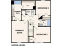 Upper level floor plan showcasing the primary suite with walk-in closet, two additional bedrooms and two bathrooms at 495 Sw Hewett Landing Dr., Supply, SC 28462