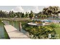 Picturesque view of community pier on the lake, with a pool and fire pit area in the background at 1423 Winding Creek Way, Myrtle Beach, SC 29588
