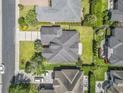 An overhead view displaying the backyard, roof, and landscaping at 806 Compass Point Dr., North Myrtle Beach, SC 29582