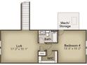 Second floor plan showing loft, bedroom, and bath. Note walk in closet and storage at 2224 Flatleaf Ct, Longs, SC 29568