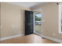 Entryway featuring black front door with visible house number at 568 Rosedale Dr., Aynor, SC 29511