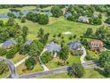 Aerial view of a beautiful home nestled in a golf course community with lush greenery and a serene pond at 383 Oatland Lake Rd., Pawleys Island, SC 29585