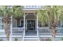 Inviting front porch with seating, complemented by tropical palm trees and a view of the entrance at 70 Beachwalker Ct., Georgetown, SC 29440