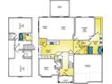 Detailed floor plan showcasing the layout of the home, including bedrooms, kitchen, living areas, and garage at 1045 Jase Dr., Longs, SC 29568