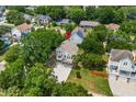Aerial view of property in a tree-lined neighborhood, pinpointed to highlight its desirable location at 154 Cedar Point Ave., Murrells Inlet, SC 29576