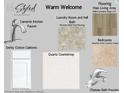 Home finishes and color palette including kitchen faucet, cabinet, countertops, and flooring samples at 3027 Deerberry Place, Longs, SC 29568