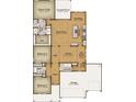 Open-concept floor plan boasts a spacious living area, kitchen with island, main bedroom, and an attached two-car garage at 532 Sheepbridge Way, Loris, SC 29569