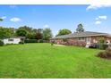 Large backyard with well-maintained lawn, brick house, utility shed, and plenty of open space at 316 Oliver St., Marion, SC 29571
