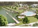 An aerial rendering showcases a resort-style community with lakeside amenities, a pool and recreational courts at 331 Rivers Edge Dr., Myrtle Beach, SC 29588