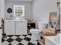 Bright laundry room with modern washer and dryer, updated flooring, and ample storage at 2196 Liberty Circle, Little River, SC 29566