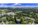 Expansive aerial view of a community with lush green trees and a serene pond, offering a peaceful setting at 1028 Colette Ct, Conway, SC 29526