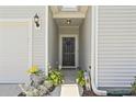 Inviting entryway with a black front door, decorative plants, and exterior lighting at 4136 Alvina Way, Myrtle Beach, SC 29579