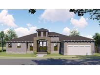 Beautiful single-story home with stone accents, neutral colors, arched entry, and a two-car garage at 2115 Mirabel Ct., North Myrtle Beach, SC 29582