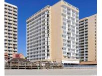 View of beachfront high-rise condo with balconies and views of the ocean at 9550 Shore Dr. # 925, Myrtle Beach, SC 29572