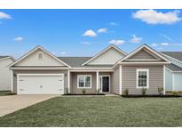 Newly constructed home with gray siding, white accents, and a two-car garage at 1130 Cypress Shoal Dr., Conway, SC 29526