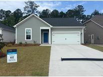 Charming single-story home featuring a blue front door and a two-car garage with a concrete driveway at 389 Sun Colony Blvd., Longs, SC 29568