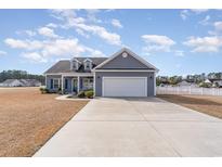 Gray house with white garage door and landscaping at 201 Cat Tail Bay Dr., Conway, SC 29527