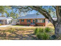 Charming brick home features green shutters, manicured lawn, and mature trees at 1768 Jasper St., Georgetown, SC 29440