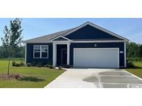 Charming single-story home showcasing blue siding, a two-car garage, and a well-manicured lawn at 214 Carver Willow Dr., Loris, SC 29569