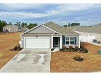 Newly built home with gray siding, 2-car garage, and landscaped yard at 865 Freestyle Ct., Longs, SC 29568