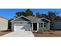 Charming house with gray siding, white garage door, and landscaping at 179 Calm Dr., Little River, SC 29566