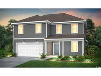 Two-story house with gray siding, white garage door, and landscaping at 5007 Neverland Ct, Myrtle Beach, SC 29588