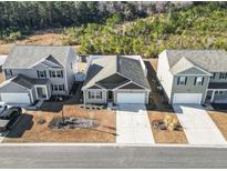 Three-house aerial view showing houses with yards and driveways at 9179 Fort Hill Way, Myrtle Beach, SC 29579