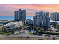 Aerial view of the community, showing multiple buildings and oceanfront location at 161 Seawatch Dr. # 610, Myrtle Beach, SC 29572