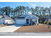 Charming light blue house with white trim and a two-car garage at 2024 Willow Run Dr., Little River, SC 29566