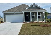 Charming one-story home with gray siding, white garage door, and landscaped lawn at 201 Black Pearl Way, Myrtle Beach, SC 29588