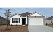 Charming single-story home with white siding, black shutters, and a two-car garage at 6004 Fuller Ridge Ct, Conway, SC 29526