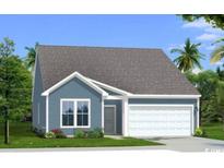 Charming single-story home with blue siding, a gray roof, manicured lawn, and attached garage at 125 Tbd Joyce Dr, Longs, SC 29568