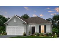 One-story house with gray siding, white garage doors, and landscaping at 2604 Watershed Way, Longs, SC 29568