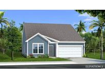 One-story home with gray roof, blue siding, and white garage door at 125 Tbd Sun Colony Blvd., Longs, SC 29568