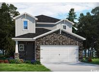 Charming two-story home featuring a stone facade, attached two-car garage, and well-maintained landscaping at 4320 Falls Oaks St., Myrtle Beach, SC 29579