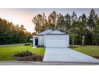 Charming single-story home featuring a two-car garage and a well-manicured lawn at 1361 Palm Springs Paloma Dr, Longs, SC 29568